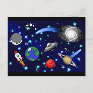 Carte Postale Galaxy Universe - Planètes, Étoiles, Comètes, Rock