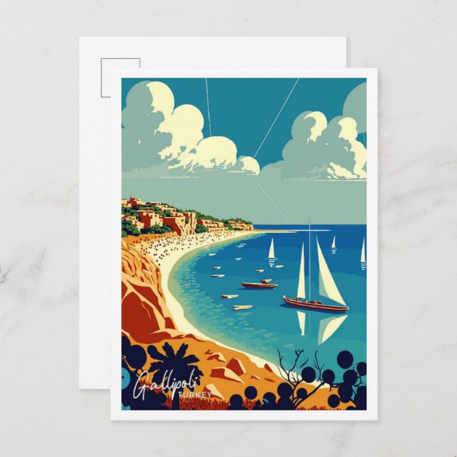 Carte Postale Gallipoli Turquie Voyage Vintage illustration (Devant / Derrière)