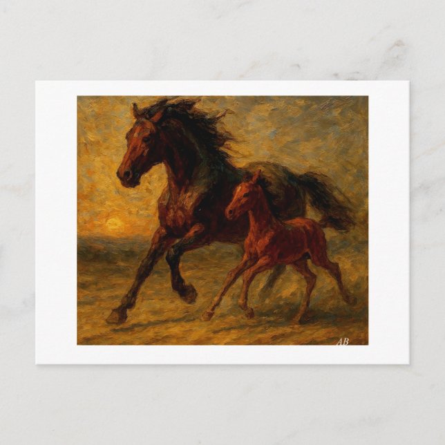 Carte Postale Galloping Horses at Sunset,  (Devant)