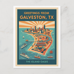 Carte Postale Galveston TX Oasis de l'Île Voyage Rétro