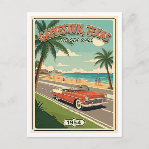 Carte Postale Galveston TX Rétro Mur de Mer 1950s