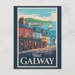 Carte Postale Galway Irlande Illustration Voyage Art Vintage