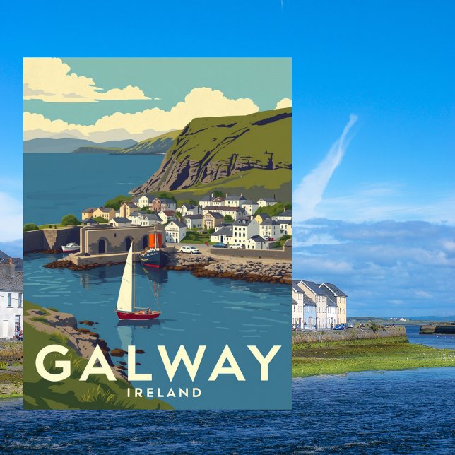 Carte Postale Galway Irlande Retro Travel Art (Galway Ireland Retro Travel Art Postcard)