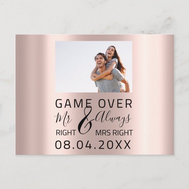 Carte Postale Game Over Drôle de Mariage Enregistrer la Date Pho (Devant)