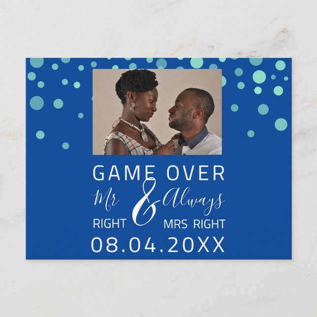 Carte Postale Game Over Drôle Enregistrer la Date Mariage Confet (Devant)