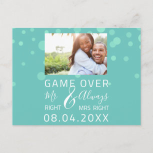 Carte Postale Game Over Funny Save The Date Mariage Photo Aqua