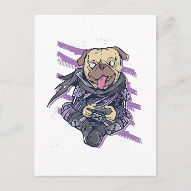 Carte Postale Gamer Pug Ninja Neon Look Teens Graphic (Devant)