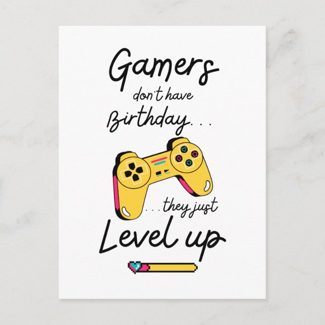 Carte Postale "Gamers Level Up Birthday Card Design" (Devant)
