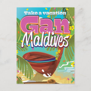 Carte Postale Gan Maldives île art de poster de voyage vintage.