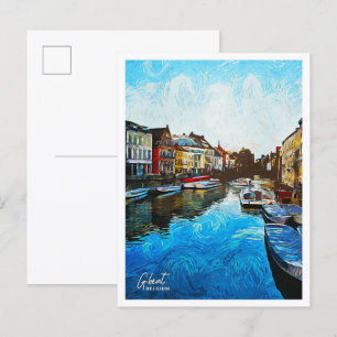 Carte Postale Gand Belgique Belle Peinture à l'huile Ville