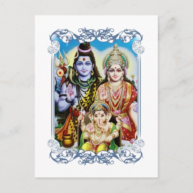Carte Postale Ganesh, Shiva et Parvati, Lord Ganesha, Durga (Devant)