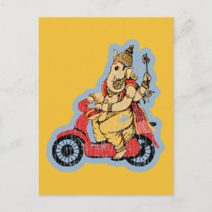 Carte Postale Ganesha chevauchant un scooter