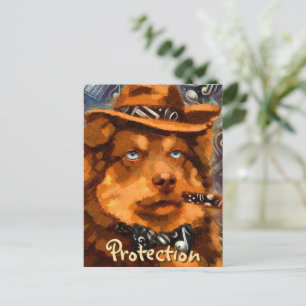 Carte Postale Gangster Chien Capriceux Rétro Noir Yeux Bleus Art