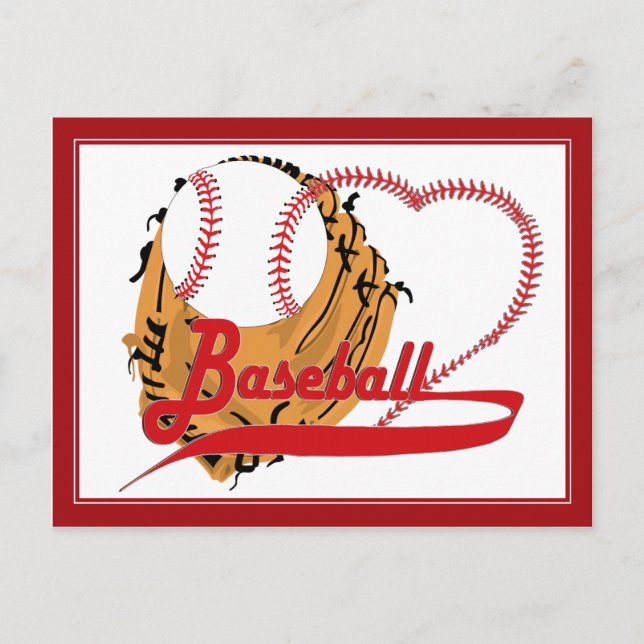 Carte Postale Gant de baseball et Coeur de baseball (Devant)