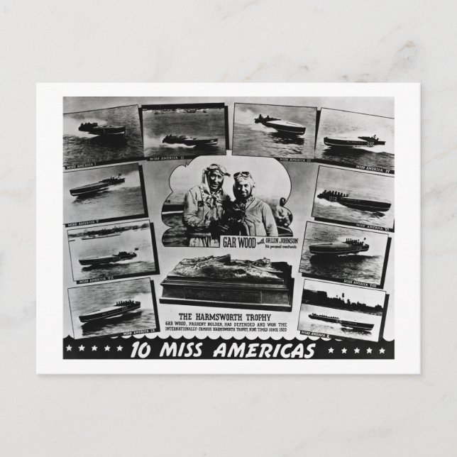 Carte Postale Gar Wood et Ten Miss America Race Boats (Devant)