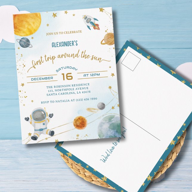Carte Postale Garçon astronaute espace premier 1er anniversaire (Créateur téléchargé)