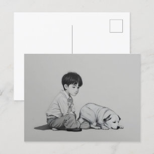 Carte Postale Garçon avec art chien