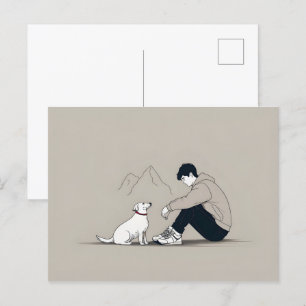 Carte Postale Garçon avec art chien
