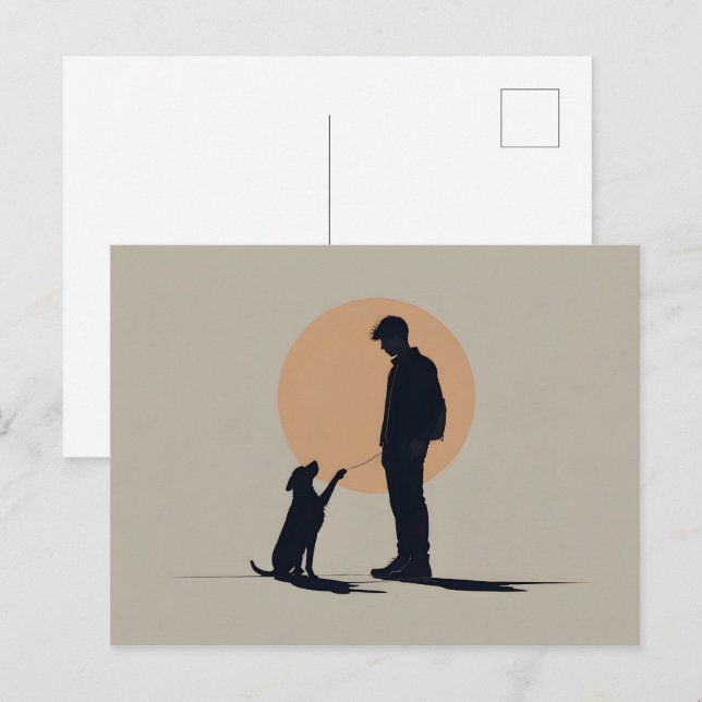 Carte Postale Garçon avec art chien (Devant / Derrière)