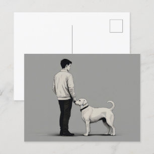 Carte Postale Garçon avec art chien