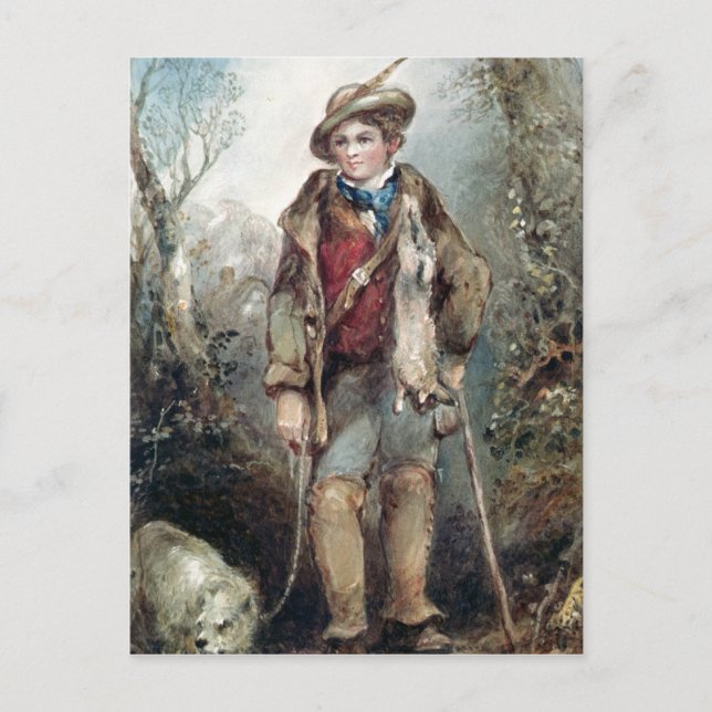 Carte Postale Garçon avec lapins (Devant)