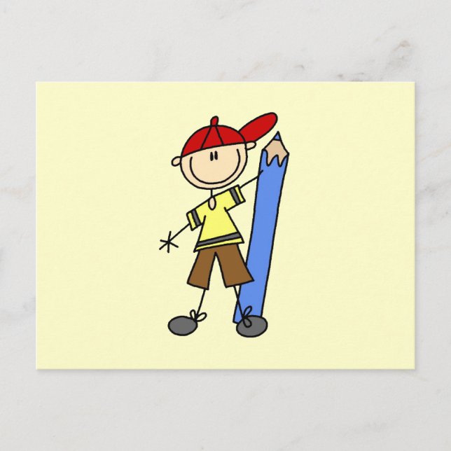 Carte Postale Garçon Bâton Avec Crayon (Devant)