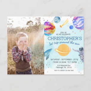 Carte Postale Garçon bleu Astronaute Fête d'anniversaire dans l'