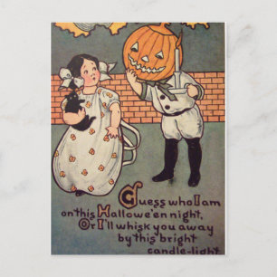 Carte Postale Garçon citrouille (Carte d'Halloween Vintage)