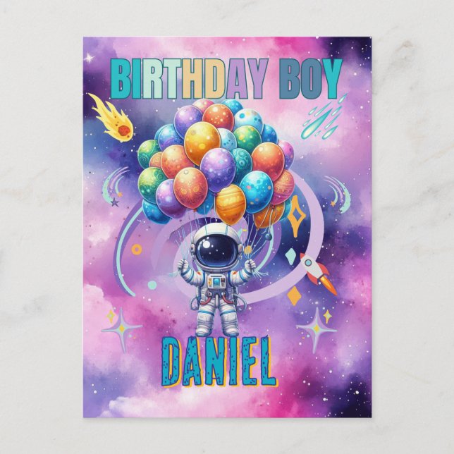 Carte Postale Garçon d'anniversaire astronaute de l'espace extra (Devant)