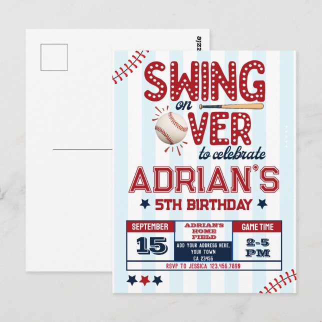 Carte Postale Garçon d'anniversaire de baseball (Devant / Derrière)