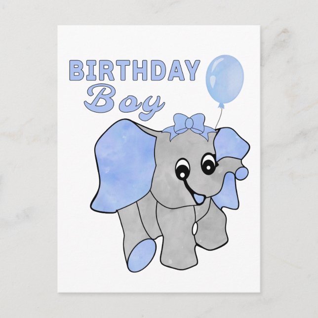 Carte Postale Garçon d'anniversaire éléphant bébé bleu  (Devant)