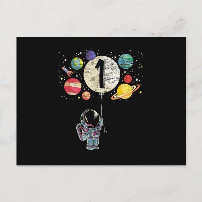 Carte Postale Garçon de 1 an, anniversaire, astronaute, 1er anni (Devant)