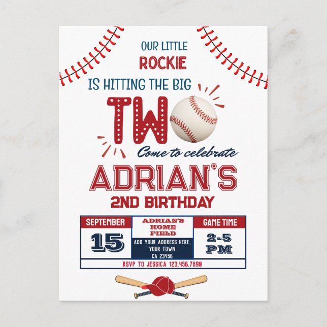 Carte Postale Garçon de 2 ans anniversaire baseball (Devant)