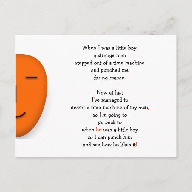 Carte Postale Garçon drôle Machine à voyager dans le temps Blagu (Devant)