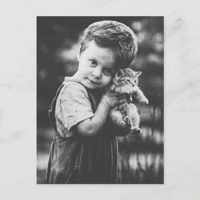 Carte Postale Garçon et chaton (Devant)