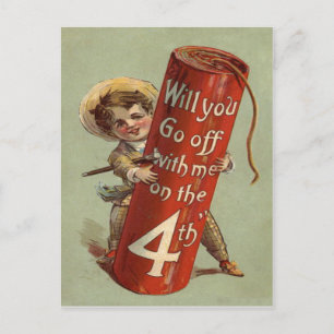 Carte Postale Garçon Feu d'artifice Pétard Allumette