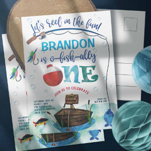 Carte Postale Garçon, O-fish-ally, Pêche thème d'abord