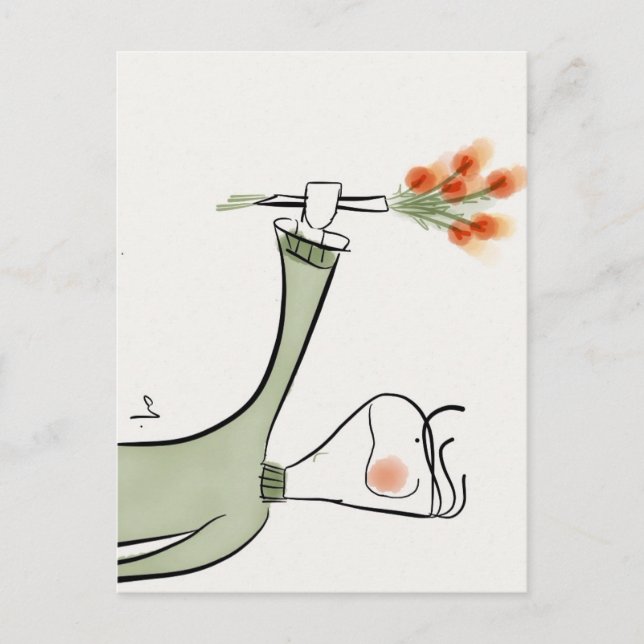 Carte Postale Garçon offrant des fleurs (Devant)