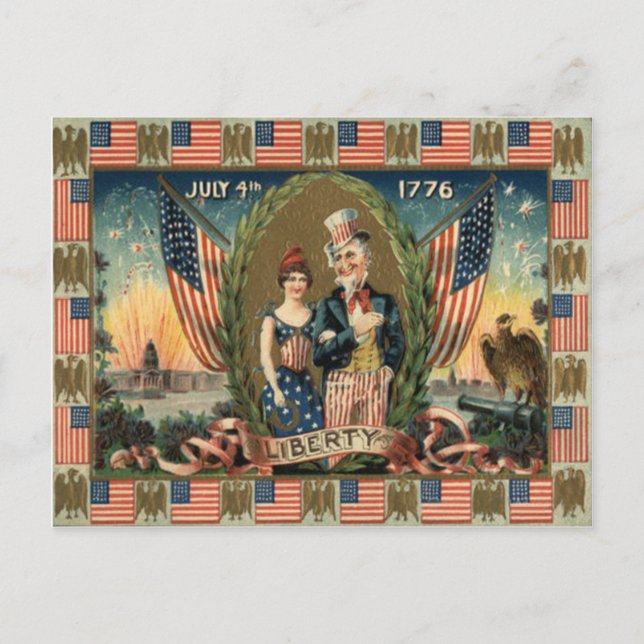Carte Postale Garçon Pétard Feu d'Artifice Drapeau des États-Uni (Devant)