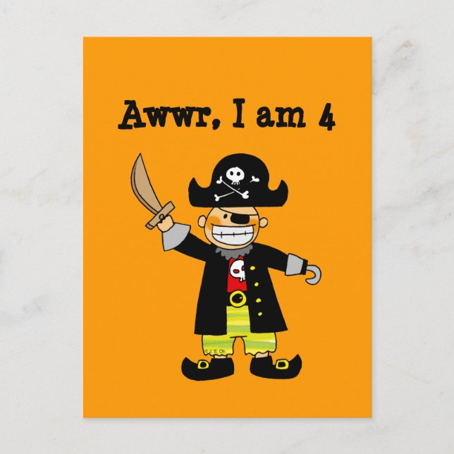 Carte Postale garçon pirate de 4 ans (Devant)