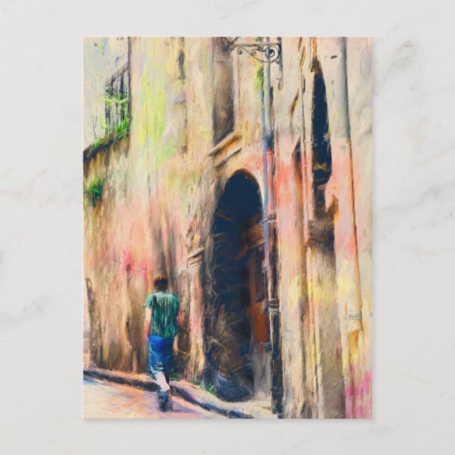 Carte Postale Garçon Promenade Dans La Rue Française (Devant)