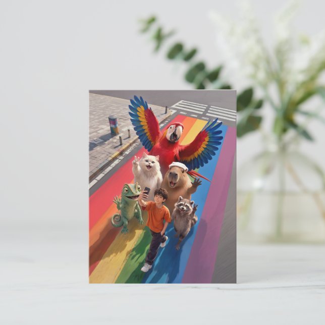 Carte Postale Garçon Selfie Traversée Arc-en-Ciel (Debout devant)