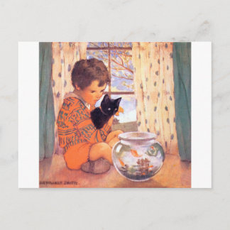 Carte Postale Garçon tenant un chat noir, Jessie Willcox Smith