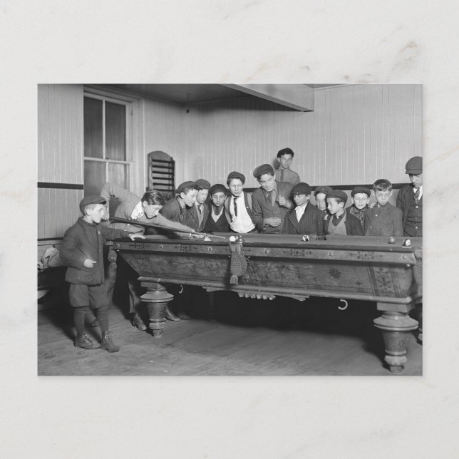 Carte Postale Garçons jouant au billard, 1909 (Devant)