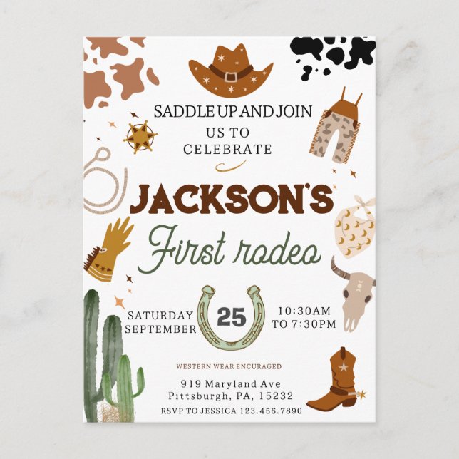 Carte Postale Garçons Mon Premier Cowboy de Rodéo 1er Anniversai (Devant)