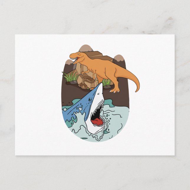 Carte Postale Garçons Requin Et Dinosaure (Devant)