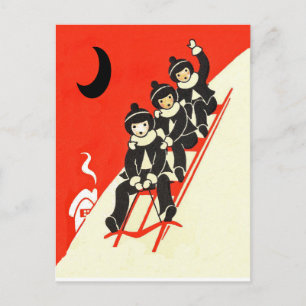 Carte postale Garçons sur une scène hivernale de t