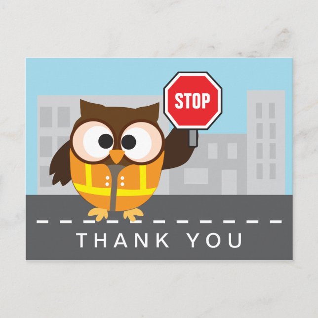 Carte Postale Garde-passage scolaire Cute Owl Merci (Devant)