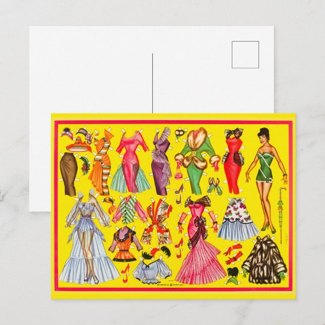 Carte Postale Garde-robe de mode de poupées en papier rétro des  (Devant / Derrière)
