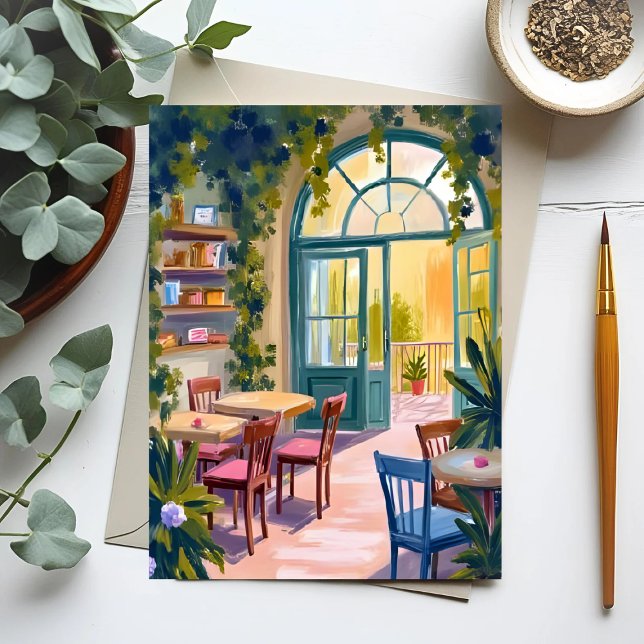 Carte Postale Garden Cafe | Botanical Watercolor Painting (Créateur téléchargé)